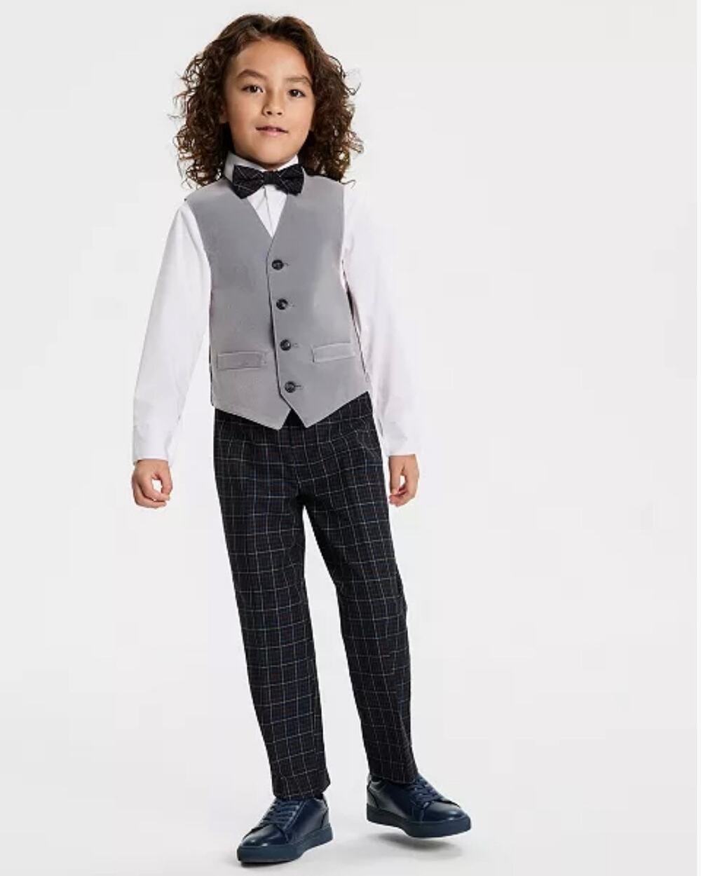 NWT Nautica Boys Gray Velvet Vest, Shirt, Bow Tie, Pants Suit 4-Piece Set Size 7